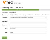 TYPO3-Installation Datenbank-Zugang eintragen